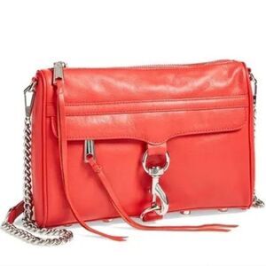Rebecca Minkoff MAC Red Leather Shoulder Bag w/Silver Metal Trim NWT msrp$295